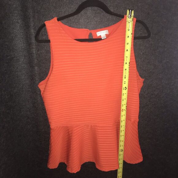 Bisou Bisou Top Womens Large Hot Orange Ribbed Peplum Sleeveless Textured Blouse - Picture 7 of 9